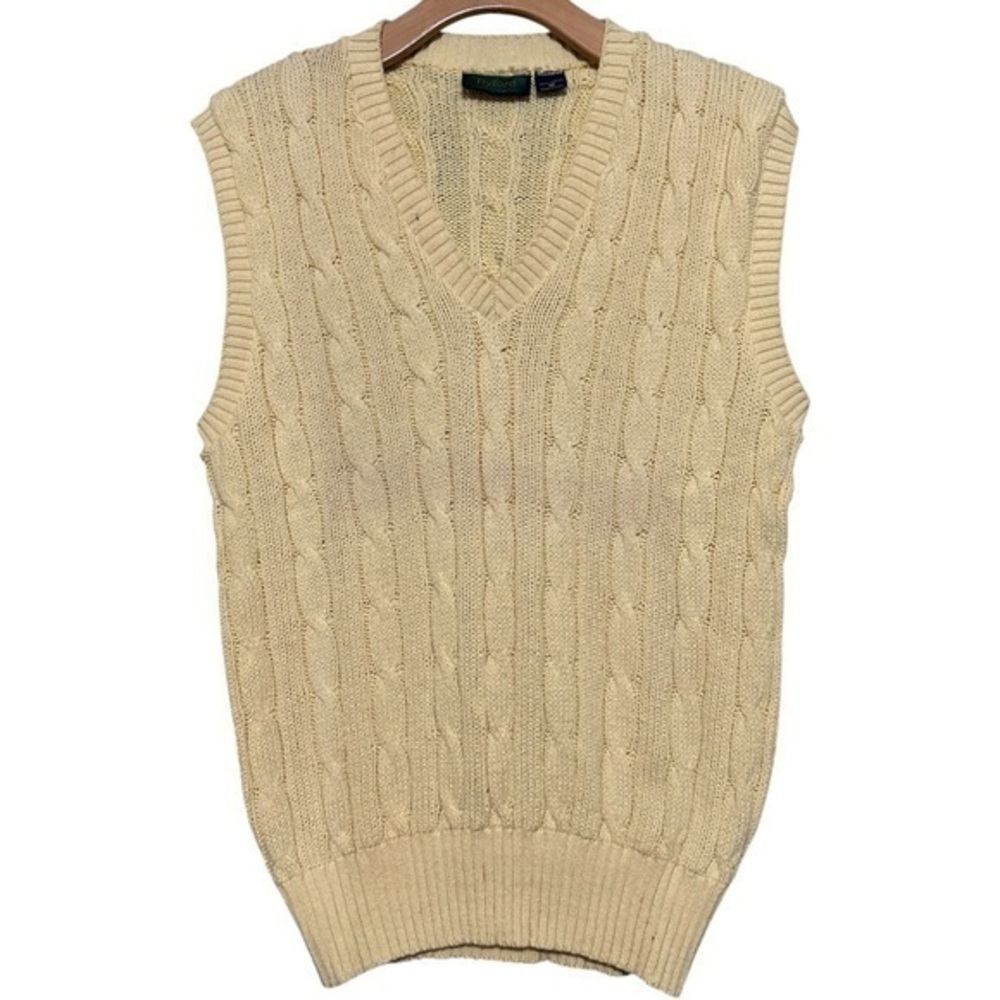Byford Vintage Men’s Size L Yellow Cotton Cable Knit V-Neck Sweater Vest